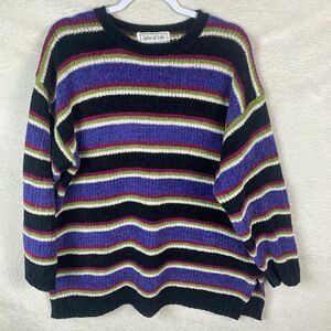 Y2K 90s‎ Womens Spice Of Life Chenille Knit Sweater Multicolor Stripes Size Lg